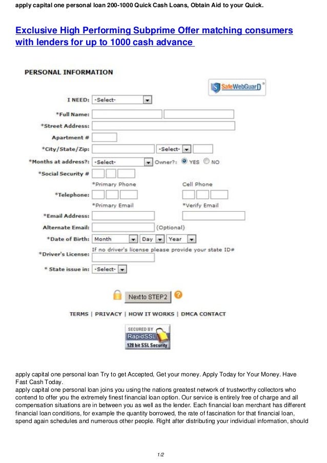 apply capital one personal loan Fast Cash Advance Financial loans for…