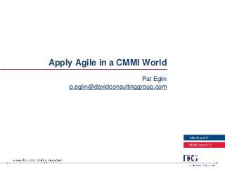 Apply Agile in a CMMI World
                             Pat Eglin
    p.eglin@davidconsultinggroup.com
 