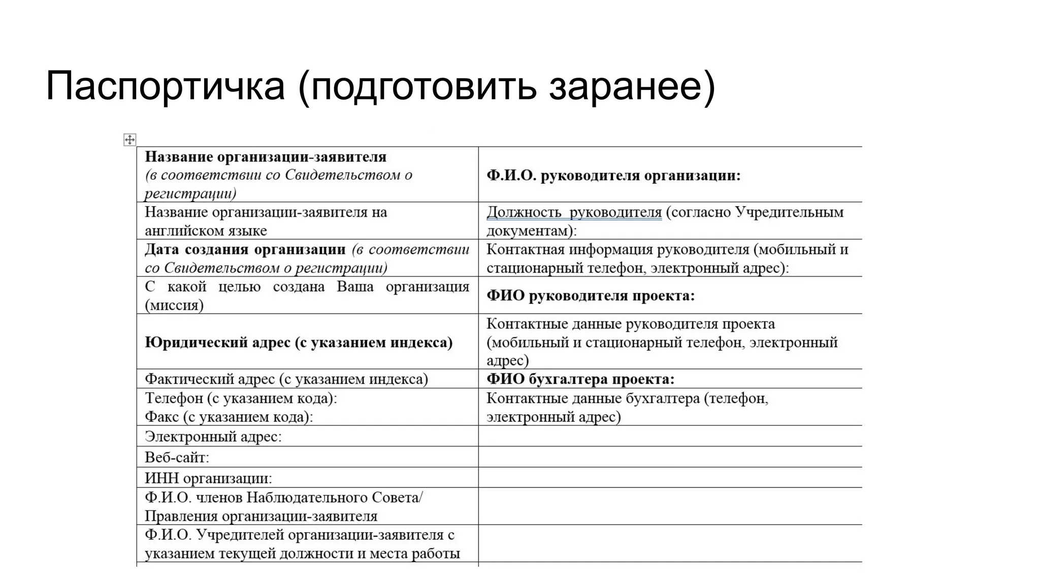 Паспортичка (подготовить заранее)
 