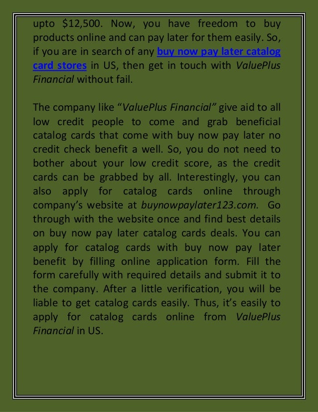 Apply for your buy now pay later catalog cards online at value plus financial