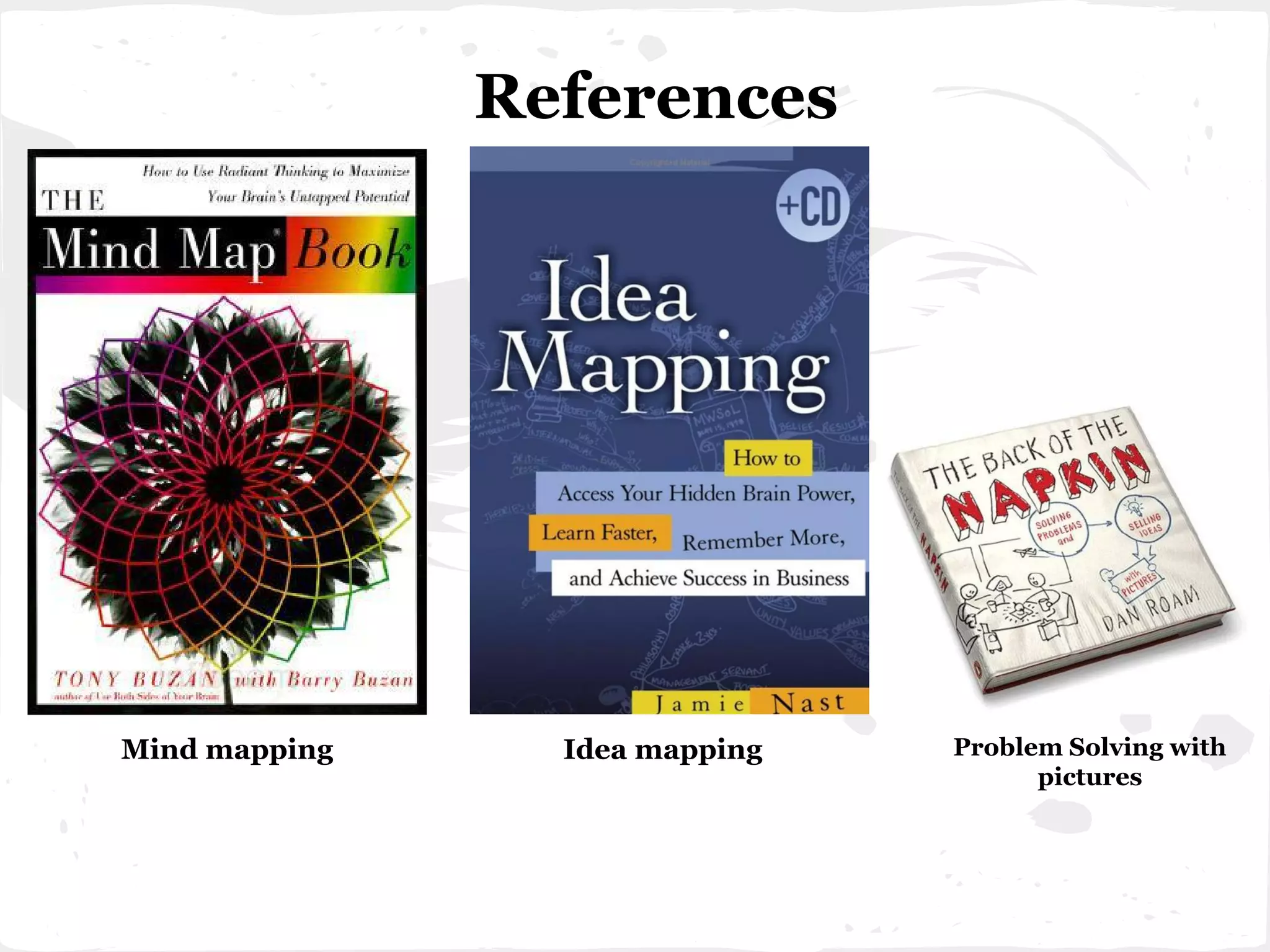 References
Mind mapping Idea mapping Problem Solving with
pictures
 