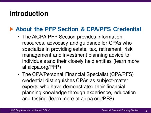 Understanding and Applying the Statement on Standards in PFP Services Slide 2