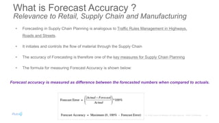 Forecast accuracy is measured as difference between the forecasted numbers when compared to actuals.
 