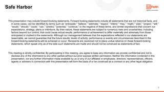 2
Safe Harbor​
This presentation may include forward-looking statements. Forward looking statements include all statements that are not historical facts, and
in some cases, can be identified by terms such as “anticipate,” “believe,” “estimate,” “expect,” “intend,” “may,” “might,” “plan,” “project,” “will,”
“would,” “should,” “could,” “can,” “predict,” “potential,” “continue,” or the negative of these terms, and similar expressions that concern our
expectations, strategy, plans or intentions. By their nature, these statements are subject to numerous risks and uncertainties, including
factors beyond our control, that could cause actual results, performance or achievement to differ materially and adversely from those
anticipated or implied in the statements. Although our management believes that the expectations reflected in our statements are
reasonable, we cannot guarantee that the future results, levels of activity, performance or events and circumstances described in the
forward-looking statements will be achieved or occur. Recipients are cautioned not to place undue reliance on these forward-looking
statements, which speak only as of the date such statements are made and should not be construed as statements of fact. ​
This meeting is strictly confidential. By participating in this meeting, you agree to keep any information we provide confidential and not to
disclose any of the information to any other parties without our prior express written permission. Neither the information contained in this
presentation, nor any further information made available by us or any of our affiliates or employees, directors, representatives, officers,
agents or advisers in connection with this presentation will form the basis of or be construed as a contract or any other legal obligation. ​
 