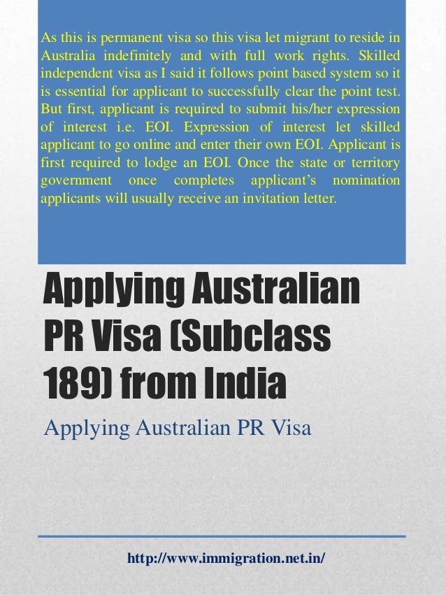 Applying australian pr visa subclass 189 