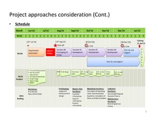 • Schedule
Project approaches consideration (Cont.)
9
 
