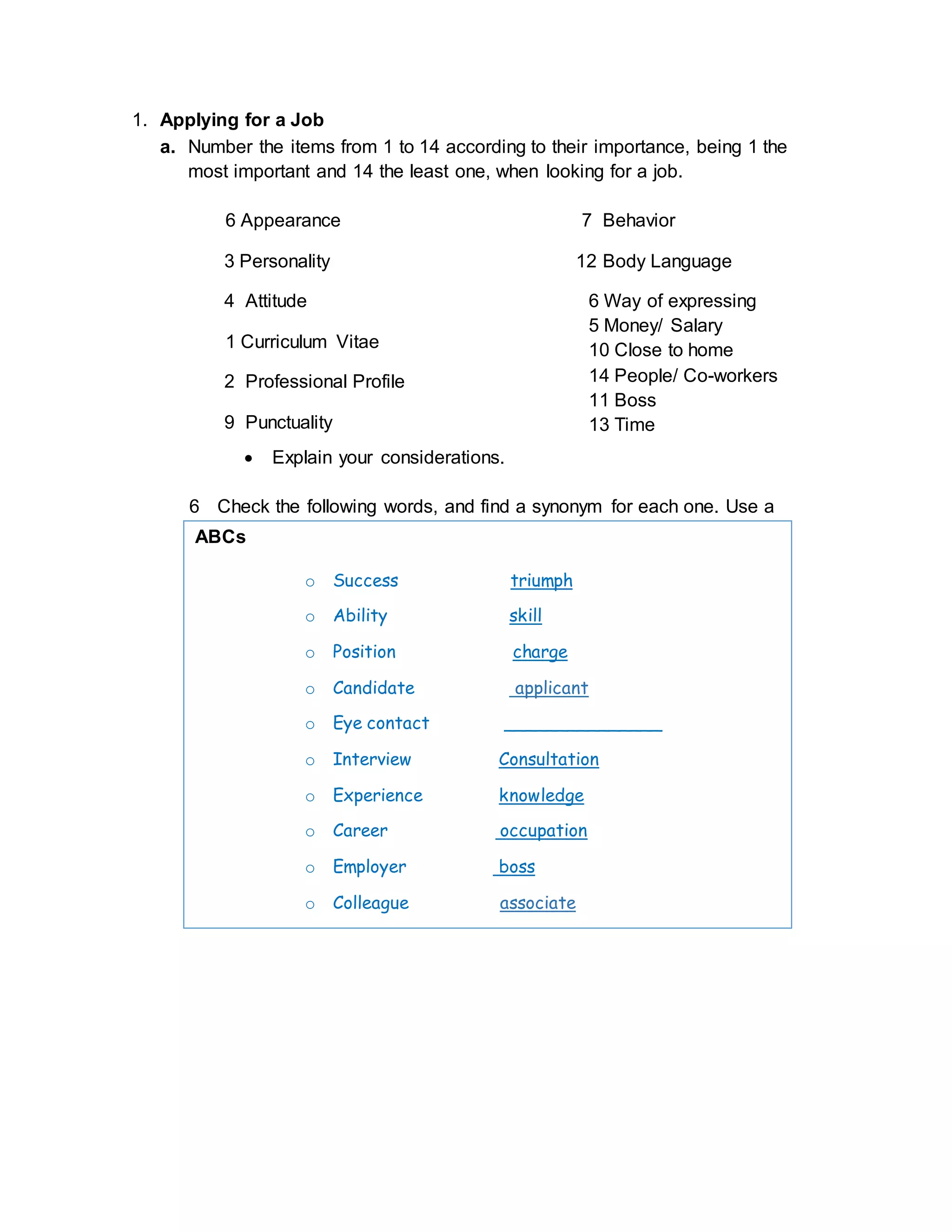 Applying for a job (actividad 1 guia 2) | DOCX