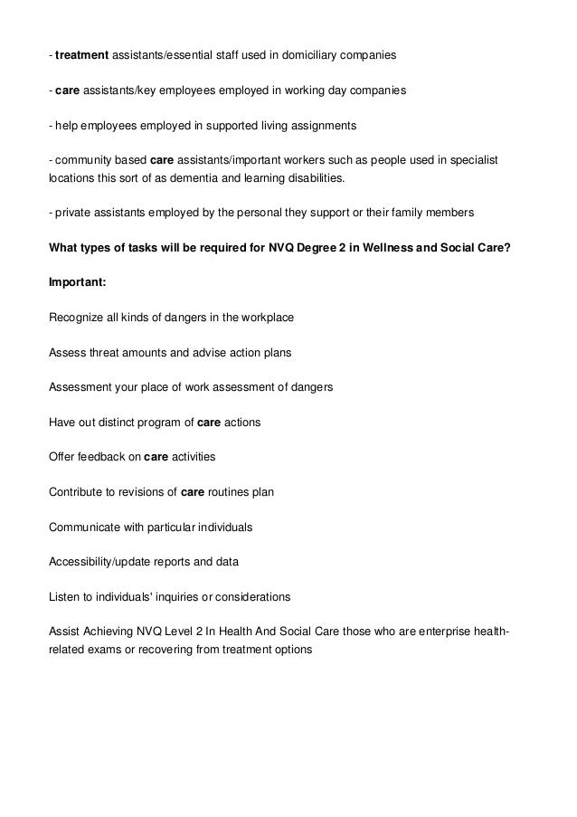 NVQ Level 2 in Health and Social Care What's Involved?