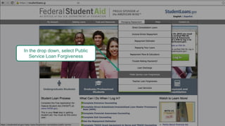 In the drop down, select Public
Service Loan Forgiveness
 