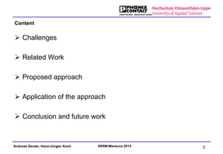 Andreas Deuter, Hans-Jürgen Koch IWSM-Mensura 2015
Ø  Challenges
Ø  Related Work
Ø  Proposed approach
Ø  Application of the approach
Ø  Conclusion and future work
Content
2
 