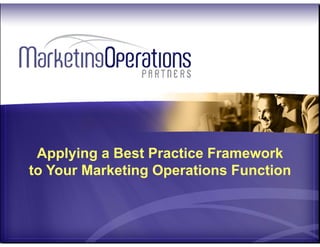 Applying a Best Practice Framework
to Your Marketing Operations Function
Center your business on customers as the key to growth: accountability, alignment & agility
 