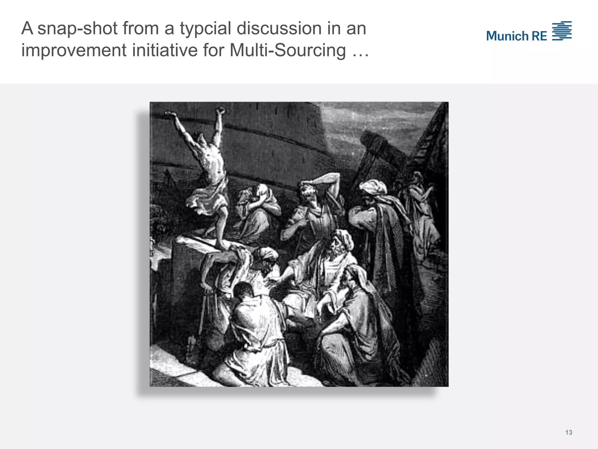 A snap-shot from a typcial discussion in an
improvement initiative for Multi-Sourcing …
13
 