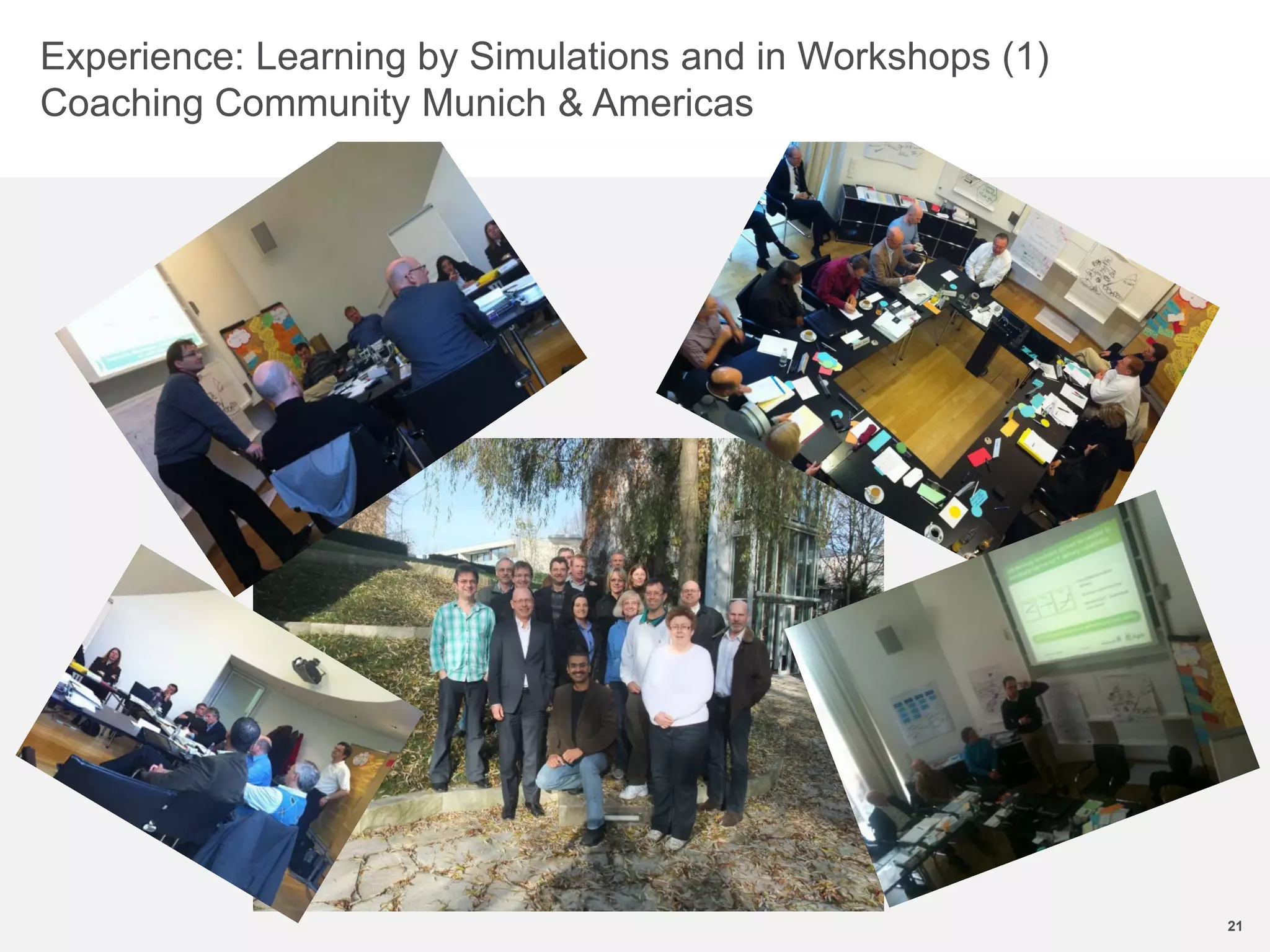 Experience: Learning by Simulations and in Workshops (1)
Coaching Community Munich & Americas
21
 