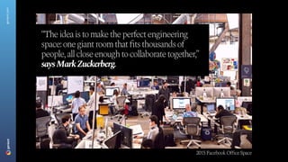 2015FacebookOfficeSpace
“Theideaistomaketheperfectengineering
space:onegiantroomthatfitsthousandsof
people,allcloseenoughtocollaboratetogether,”
saysMarkZuckerberg.
geniant.com
 