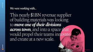 C O N F I D E N T I A L
This nearly $1BN revenue supplier
of building materials was looking
to move one of their divisions
across town, and into a space that
would propel their teams innovate
and create at a new scale.
W
e were working with...
geniant.com
 