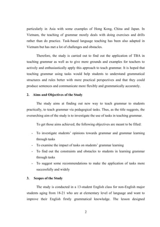Applying task-based approach in teaching English grammar Action ...
