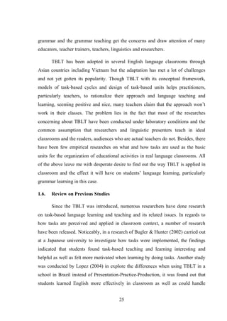 Applying task-based approach in teaching English grammar Action ...