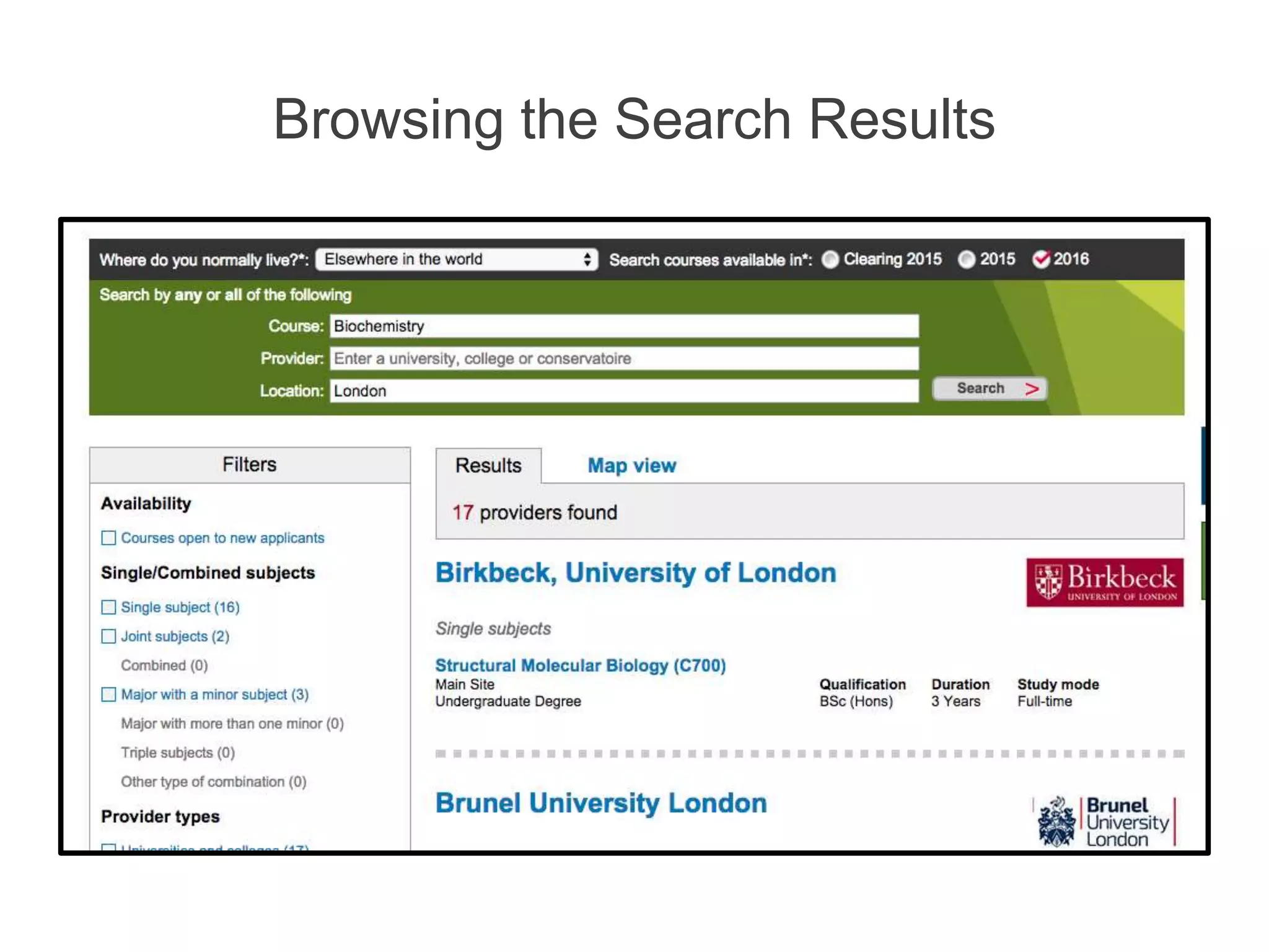 Browsing the Search Results
 