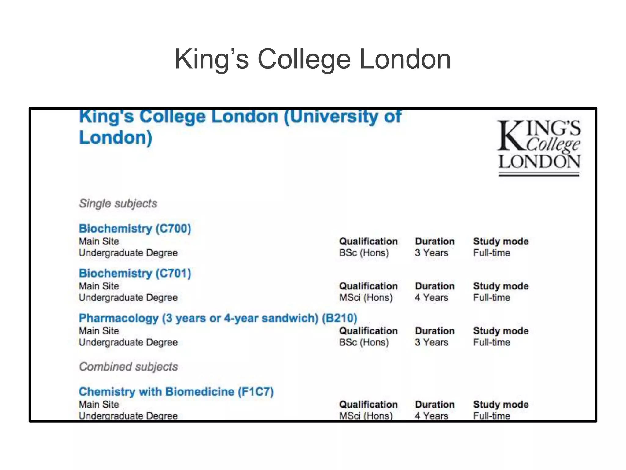 King’s College London
 