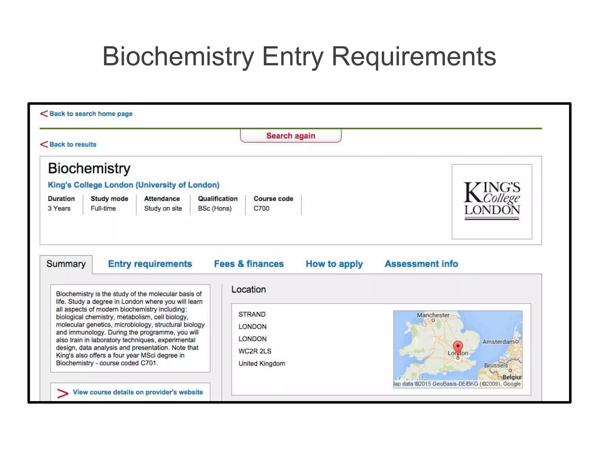Biochemistry Entry Requirements
 