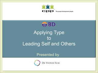 Applying Type
          to
Leading Self and Others

      Presented by
 