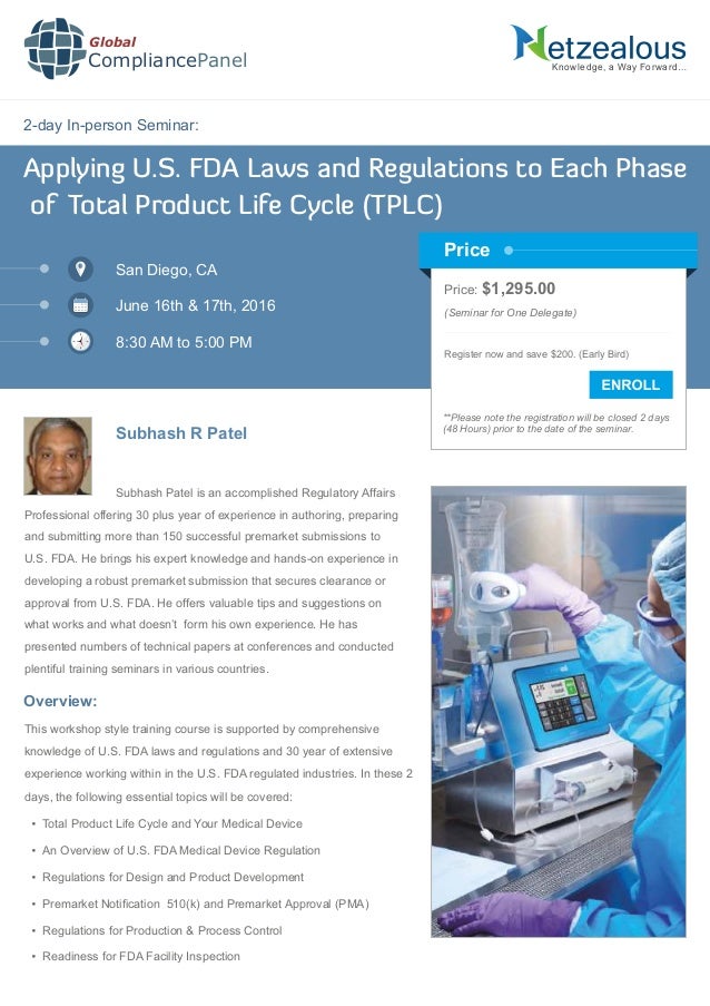 Applying U.S. FDA Laws and Regulations to Each Phase of Total Product