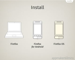 Firefox Firefox 
for Android 
Firefox OS 
Install 
appmaker60mins 
 