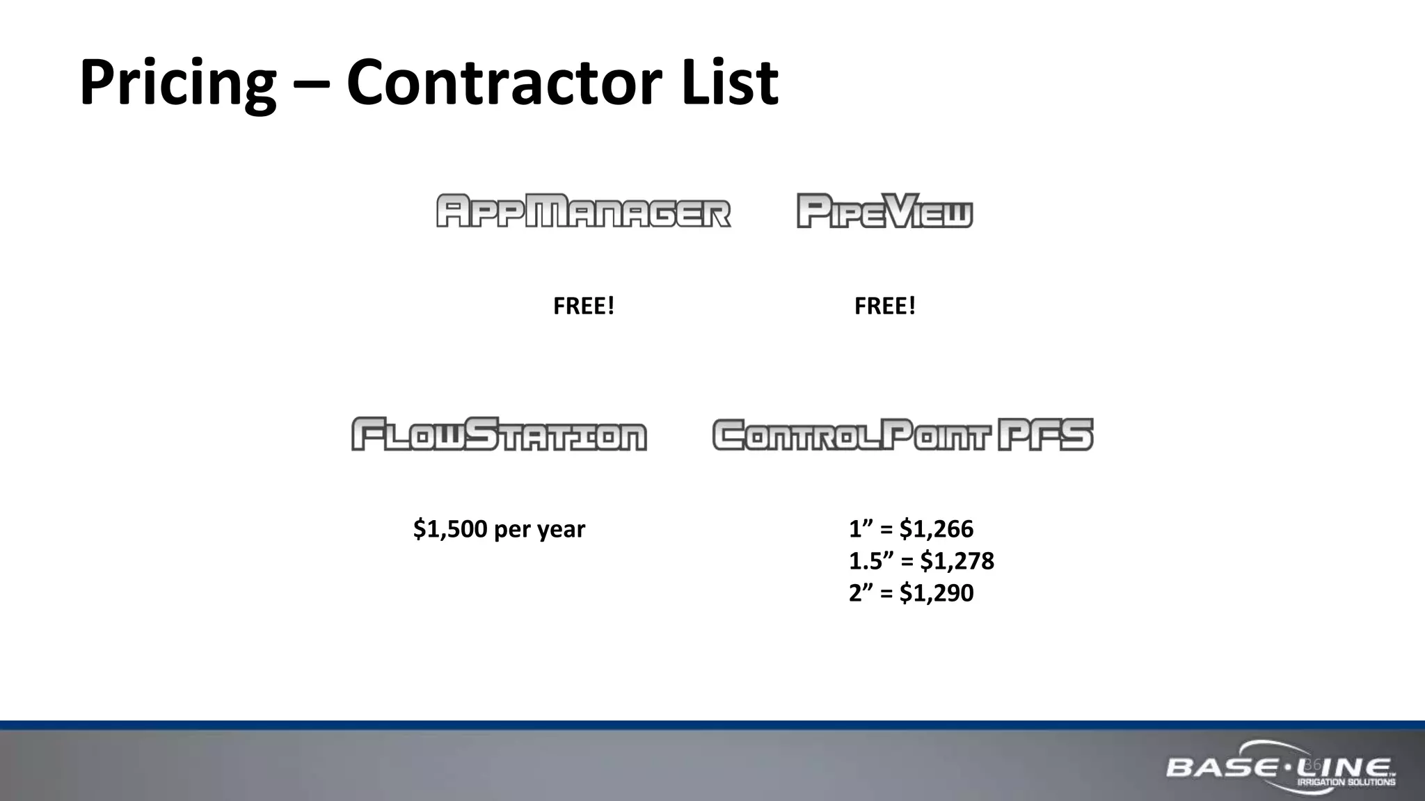 36
Pricing – Contractor List
FREE! FREE!
1” = $1,266
1.5” = $1,278
2” = $1,290
$1,500 per year
 