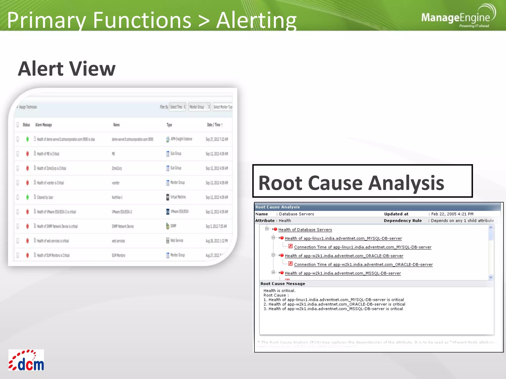 Alert View
Primary Functions > Alerting
Root Cause Analysis
 