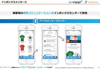Strictly Confidential. 2015 © interarrows Inc. All Rights Reserved.
アプリ内メッセージセンター
インボックスメッセージ
顧客毎の専用コミュニケーションをインボックスセンターで実現
12
 