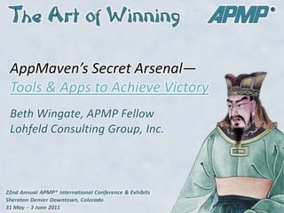 AppMaven’s Secret Arsenal— Tools & Apps to Achieve Victory Beth Wingate, APMP FellowLohfeld Consulting Group, Inc. 
