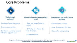 Core Problems
•Shortage of good developers
•Enormous competition
•Developers running towards
enterprise app gold rush
The ...