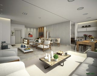 Imagens ilustrativas com sugestão de layout. Móveis, decoração e acabamento a serem entregues conforme Memorial Descritivo e contrato de venda. 
Living 
 