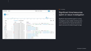 Commercial in Confidence
Significant time/resources
spent on issue investigation
Significant resources/times spent on running
investigations using multiple monitoring tools –
which required lots of manual intervention (to
search and prove the faults through the logs)
The challenge
 