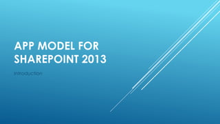 APP MODEL FOR
SHAREPOINT 2013
Introduction
 