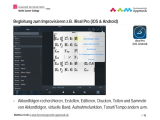 Matthias Krebs | www.forschungsstelle.appmusik.de
Begleitautomaten: ChordBot (iOS & Android) & TinPan (iOS)
• Akkorde prog...