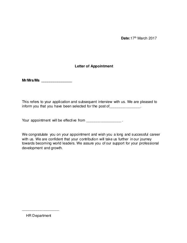 appointment letter usage format of appointment letter appointment letter usage format of appointment letter