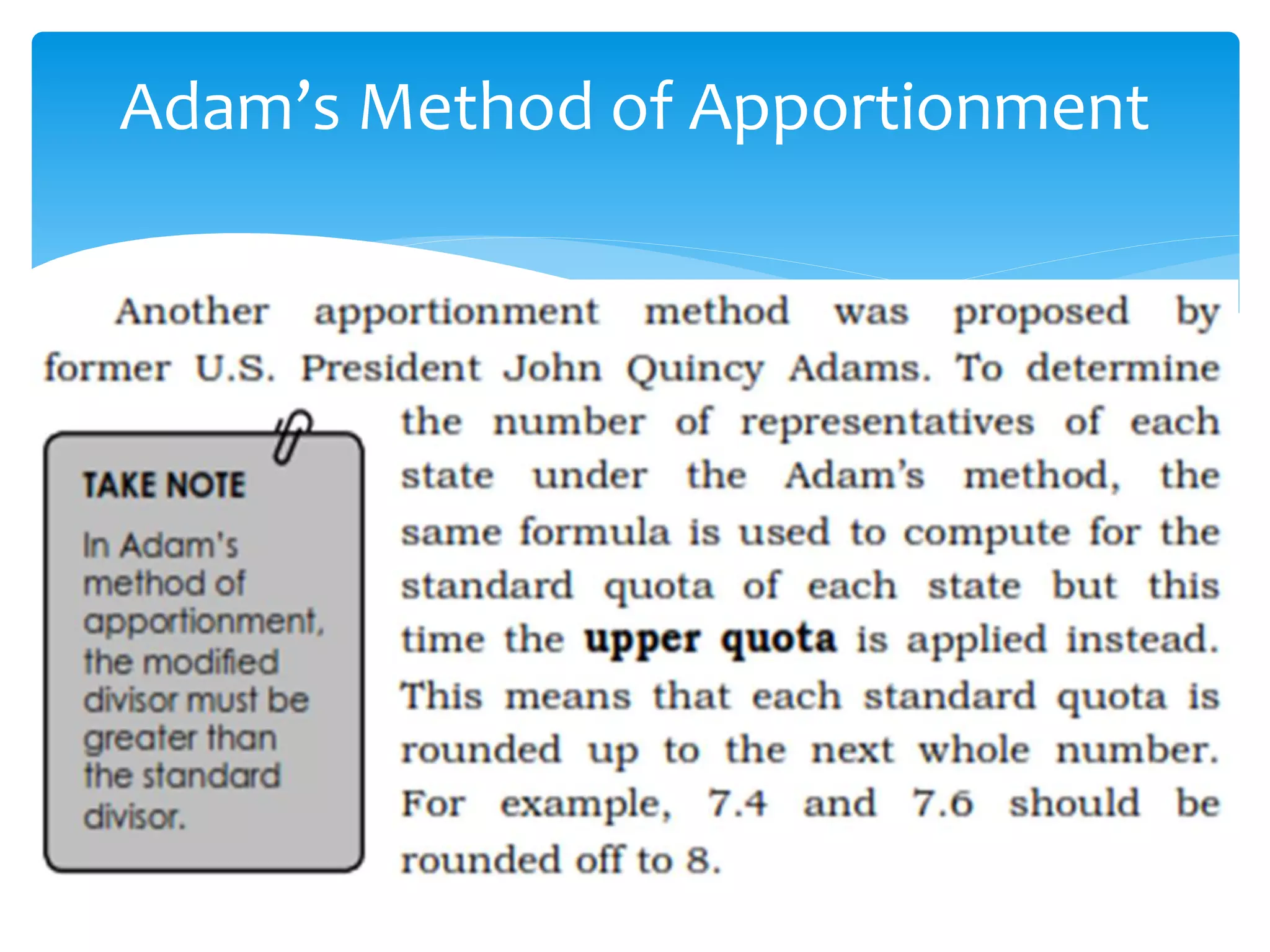 Adam’s Method of Apportionment
 
