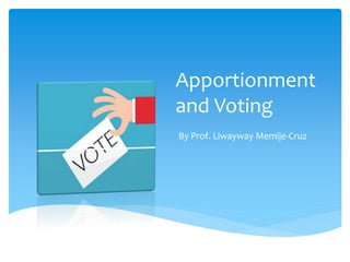 Apportionment
and Voting
By Prof. Liwayway Memije-Cruz
 