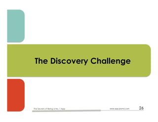 The Discovery Challenge
www.app-promo.com 26The Secrets of Being a No. 1 App
 
