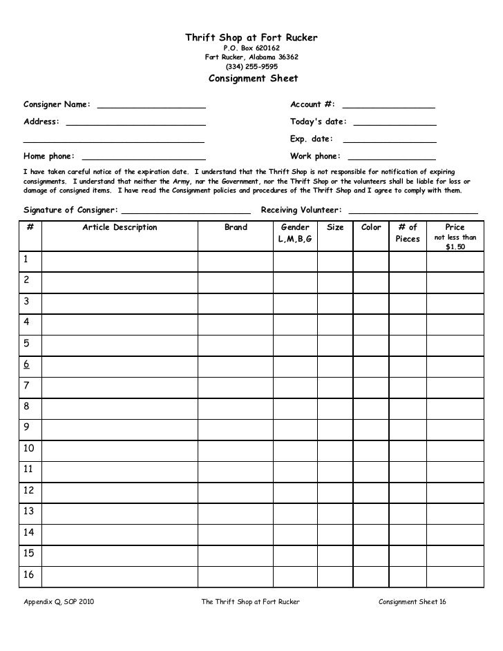 consignment sheet consignment sheet