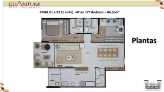FINAL 01 e 02 (1 suíte) -4º ao 17º Andares – 84,66m²




                                                       Plantas
 