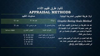 ‫ثانيا‬:‫طرق‬‫األداء‬ ‫تقييم‬
APPRAISAL METHODS
‫أوال‬:‫البيانية‬ ‫المتدرجة‬ ‫المقاييس‬ ‫طريقة‬:
Graphic Rating Scale Meth...