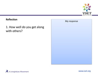 Reflection
1. How well do you get along
with others?
www.vset.org
My response
 