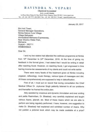 Appreciation letter - Mr. Ravindra Vepari 