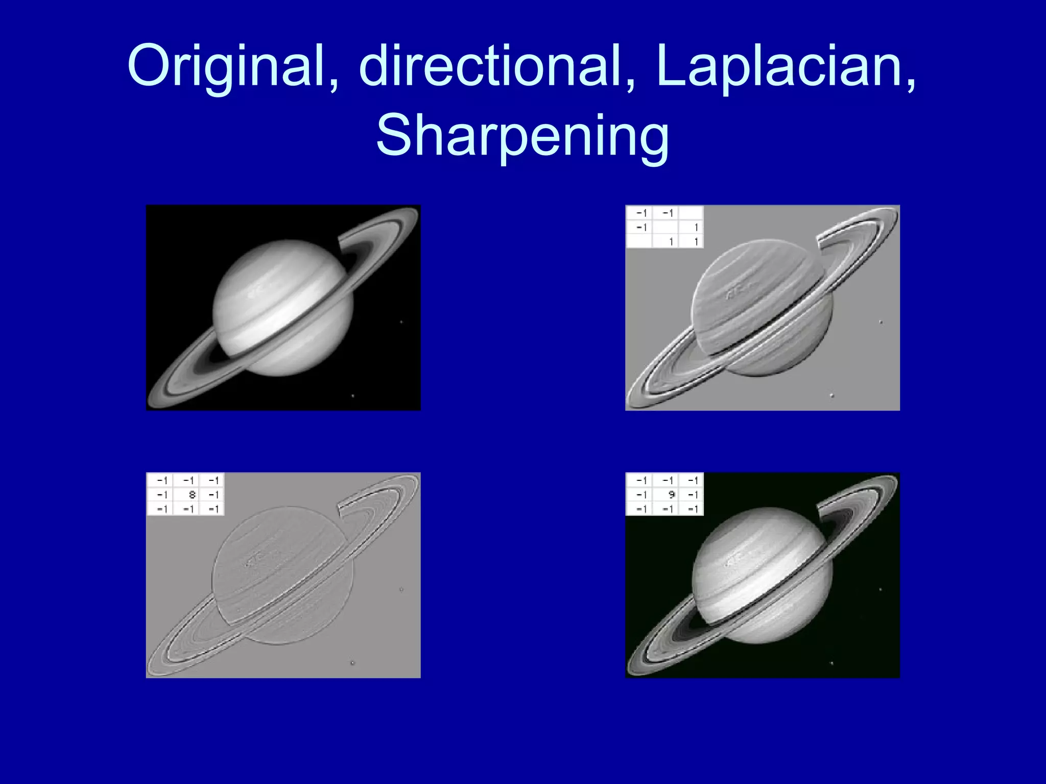 Original, directional, Laplacian, 
Sharpening 
 