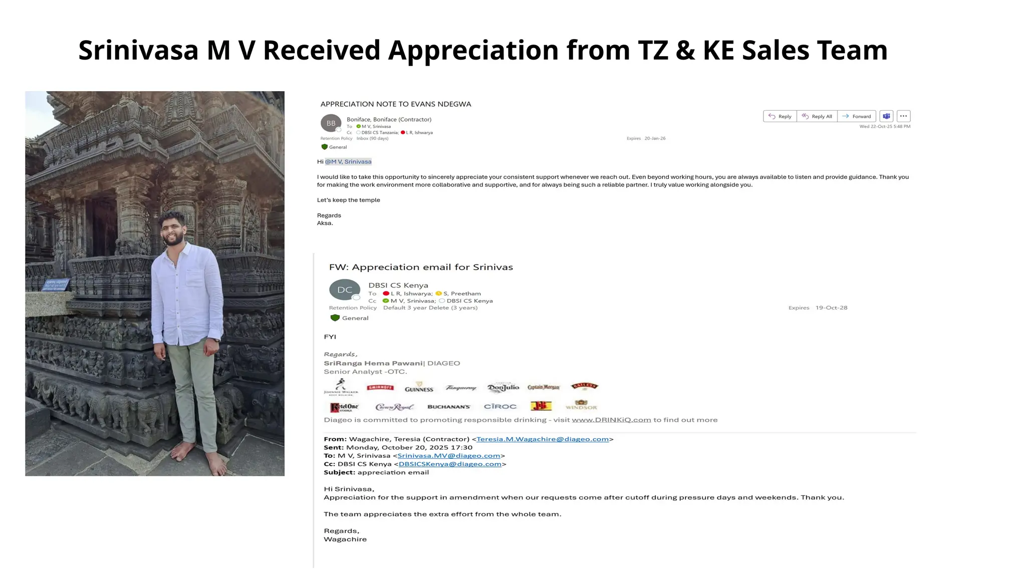 Srinivasa M V Received Appreciation from TZ & KE Sales Team
 