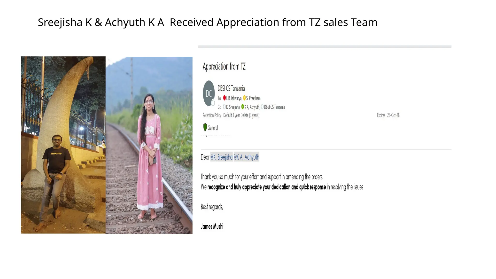 Sreejisha K & Achyuth K A Received Appreciation from TZ sales Team
 