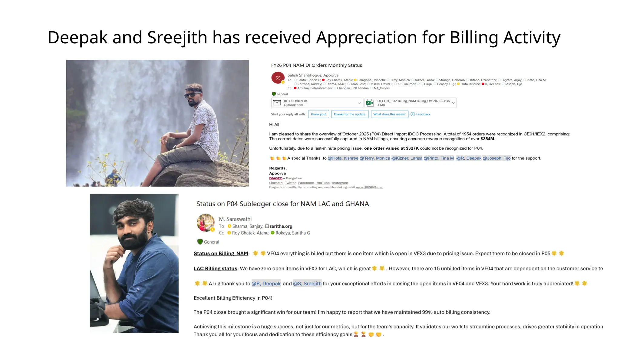 Deepak and Sreejith has received Appreciation for Billing Activity
 