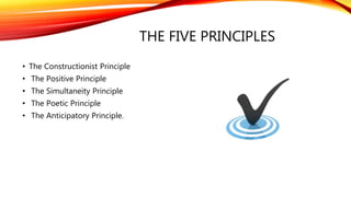 THE FIVE PRINCIPLES
• The Constructionist Principle
• The Positive Principle
• The Simultaneity Principle
• The Poetic Principle
• The Anticipatory Principle.
 